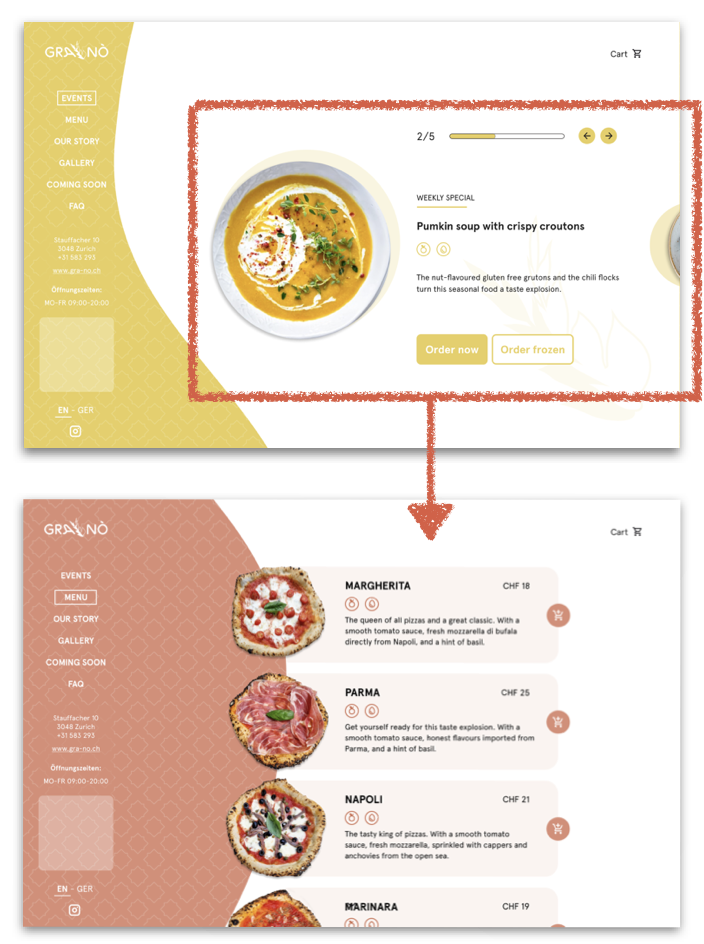 Menu (presentation of dishes) before-after