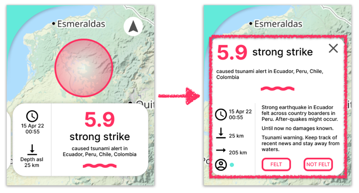 Enlarged card for improved information on natural disaster with feedback option on smartwatch